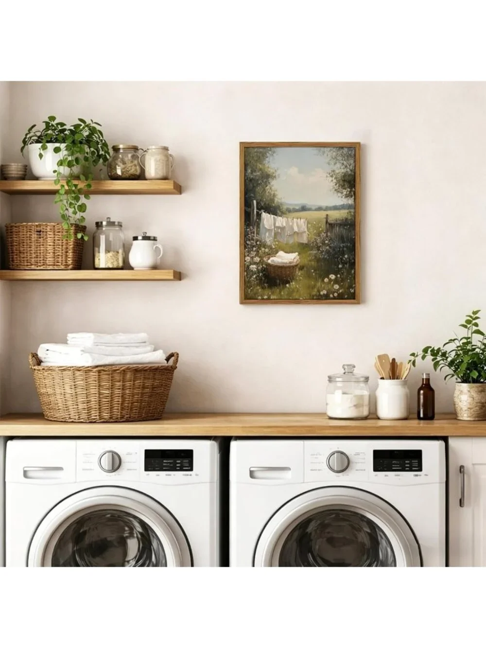 Rustic Laundry Room Wall Art - Clothesline Landscape Canvas Print Decor 12x16